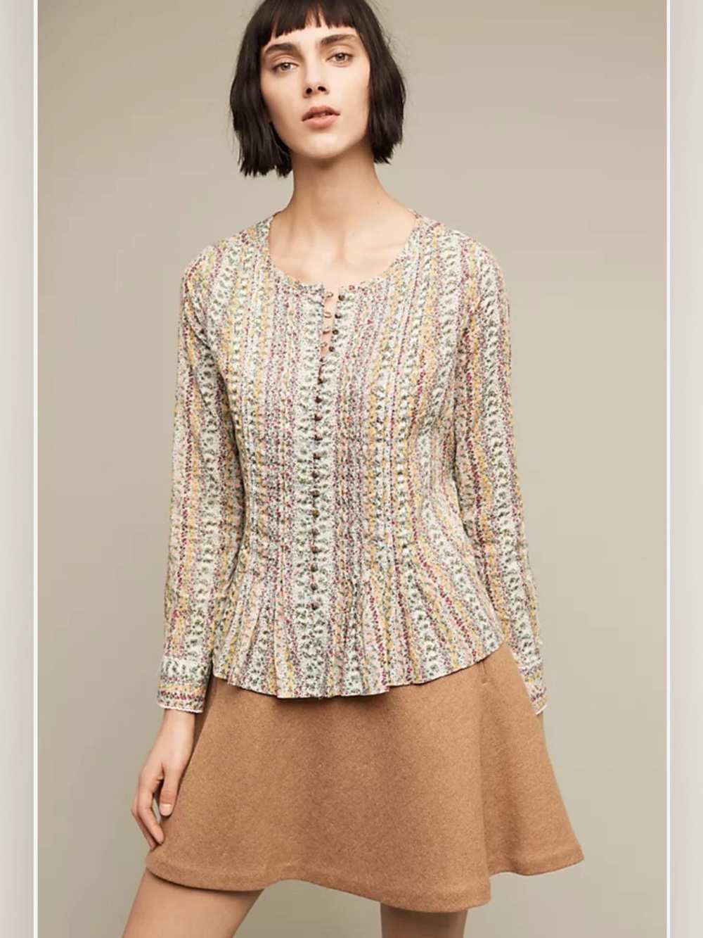Anthropologie, Maeve, Gelise button pintuck floral blouse size medium